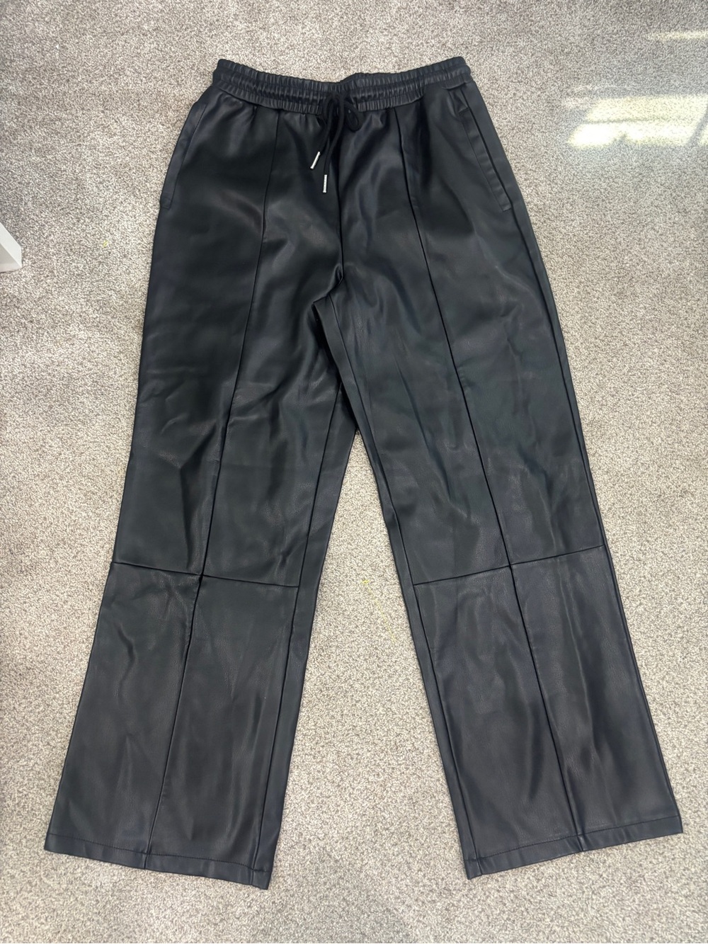 ASOS Vegan Leather Black Drawstring Straight Leg Pull On Pants US 6